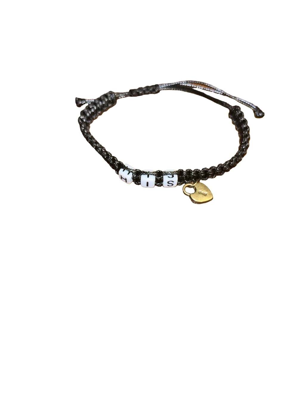"HIS" Black Braided Letter Bead Bracelet with Heart Charm